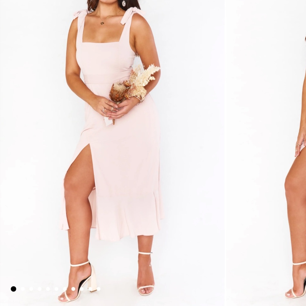 Show Me Your Mumu Claire MIDI Dress Dusty Blush Crisp Bridesmaid Dress